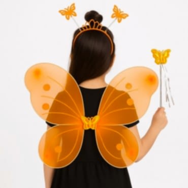 Turuncu Kelebek Kız Seti – 50 cm Kelebek Kanadı, Taç ve Asa