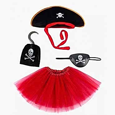 Korsan Kostüm Seti Kız Çocuk - Şapka, Etek, Kanca, Göz Maskesi 