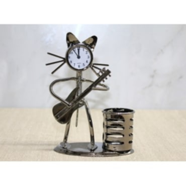 Metal Gitar Çalan Müzisyen Kedi Saat Ve Kalemlik 