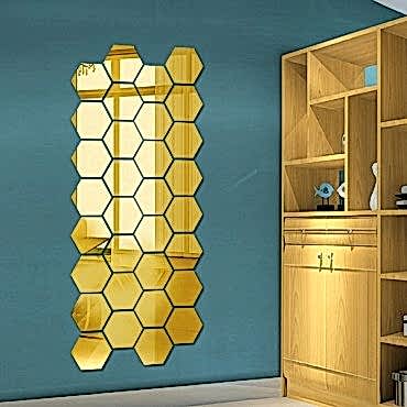 Yapışkanlı Akrilik Gold Ayna Seti 12 Adet 