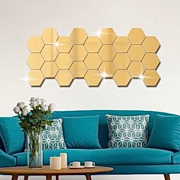 Yapışkanlı Akrilik Gold Ayna Seti 12 Adet 