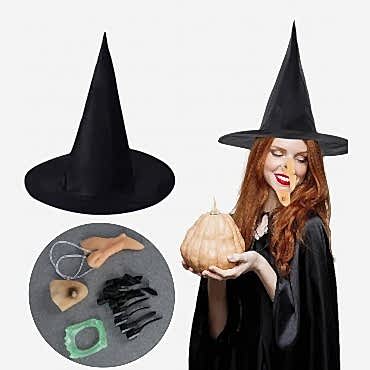 Cadı Kostüm Seti - Cadı Şapkası, Cadı Tırnakları, Cadı Burnu, Cadı Çenesi, Cadı Dişi