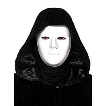 Siyah Kapüşonlu 120 cm Pelerin ve Beyaz Boyanabilir Tam Yüz Maske