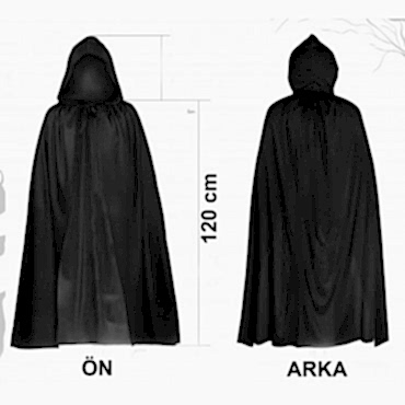 Siyah Uzun Pelerin 120 cm Kapüşonlu