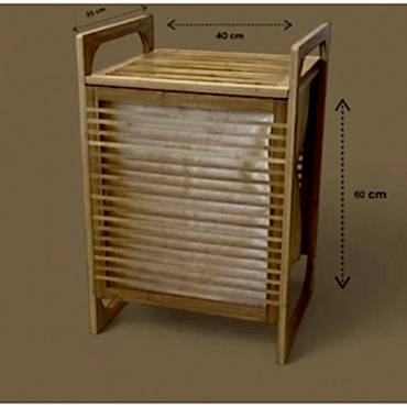 Orta Boy Ahşap Bambu Kirli Sepeti 40x35x60 