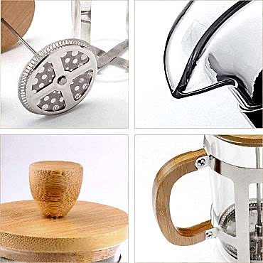 Ahşap Detaylı 350 ml Cam French Press