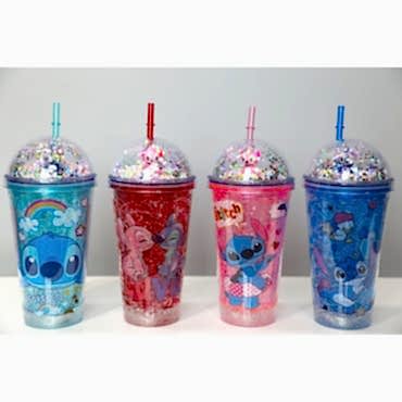 Sevimli Stitch Pipetli Işıklı Pullu Suluk Bardak 400 ml