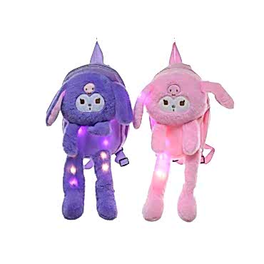 Peluş Işıklı Oynar Kulaklı Kuromi Sırt Çantası 