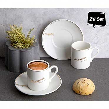 Atatürk İmza Tasarımlı Porselen 2'li Kahve Seti