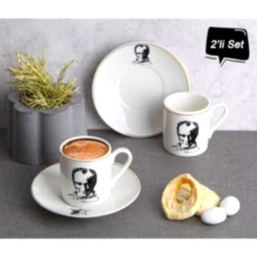 Atatürk Tasarımlı Porselen 2'li Kahve Seti