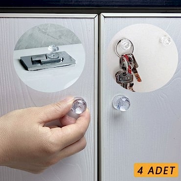 4 Adet Kristal Tasarımlı Çok Amaçlı Yapışkanlı Tutacak Buton 