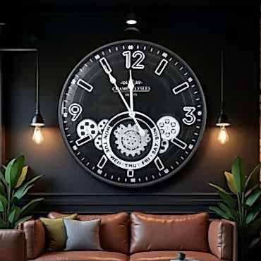 Çarklı Duvar Saati Gümüş Detaylı 59 cm