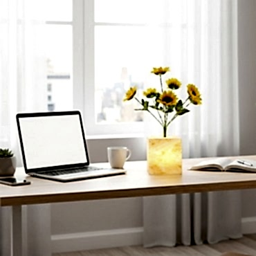 Sarı Saksılı LED Yapay Çiçek 