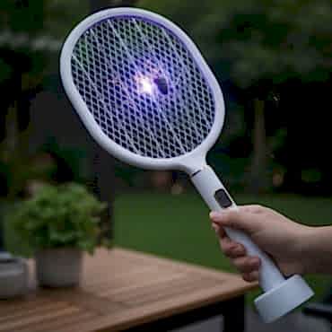 USB Şarjlı Standlı Şarj Göstergeli UV Işıklı Beyaz Sinek Öldürme Raketi