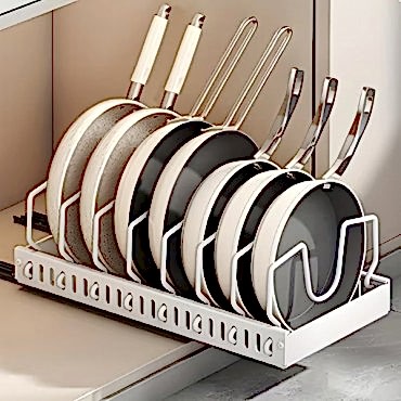 Beyaz Renk Teleskopik Raylı Tava Tencere Organizeri