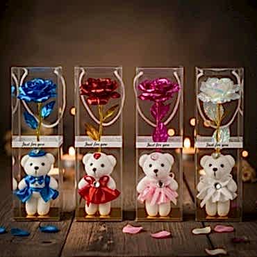 Şeffaf Kutulu Ayıcıklı Sonsuzluk Gülü