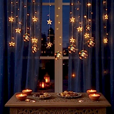 3 mt Fişli Hilal Cami Yıldız Ramazan Perde LED 