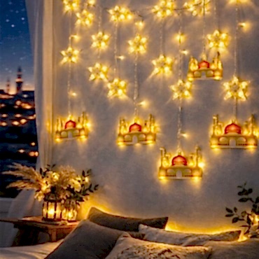 3 mt Fişli Sarı Cami Yıldız Ramazan Perde LED