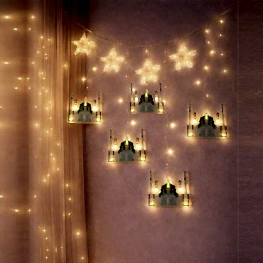 3 mt Fişli Yeşil Cami Yıldız Ramazan Perde LED