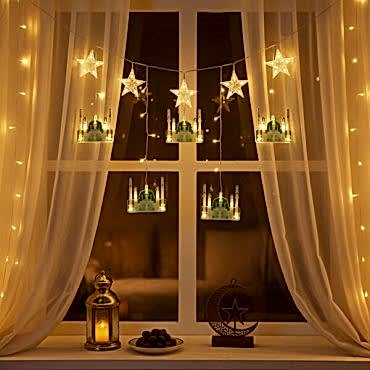 3 mt Fişli Yeşil Cami Yıldız Ramazan Perde LED