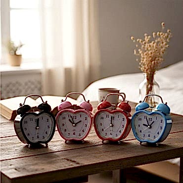 Renkli Kalp Masa Çalar Saati