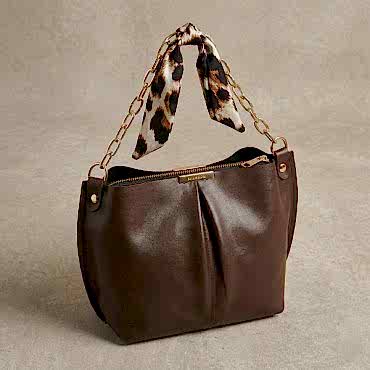 Leopar Desenli Fular Detaylı Kahverengi Çanta