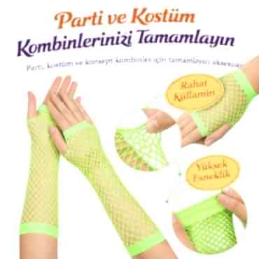 Retro Neon Yeşil File Parmaksız Eldiven 26 cm