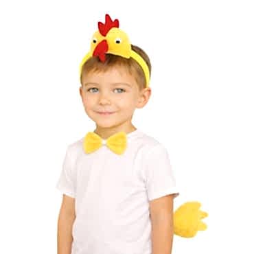 Çocuk Horoz Tavuk Kostüm Seti 3 Parça (Taç + Papyon + Kuyruk)