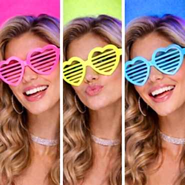 Retro Neon Fosforlu Kalp Panjur Gözlük - 12 Adet